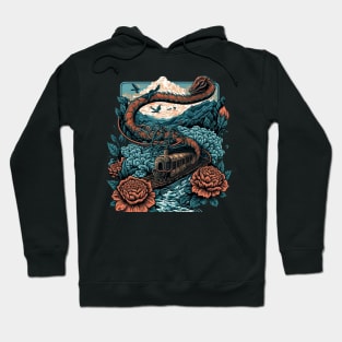 Flying steam train river and crashing waves Hoodie